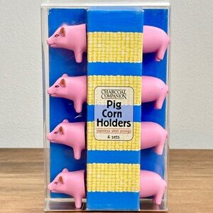 NIB Charcoal Companion Pig CORN HOLDERS 4 Sets Pink Stainless Steel Prongs NEW